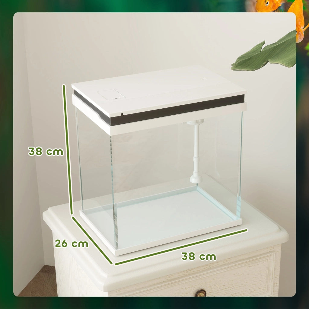 Acquario per Pesci Rossi 26L con Luci LED 38x26x38 cm Sistema di Filtraggio e Pompa d'Acqua Bianco