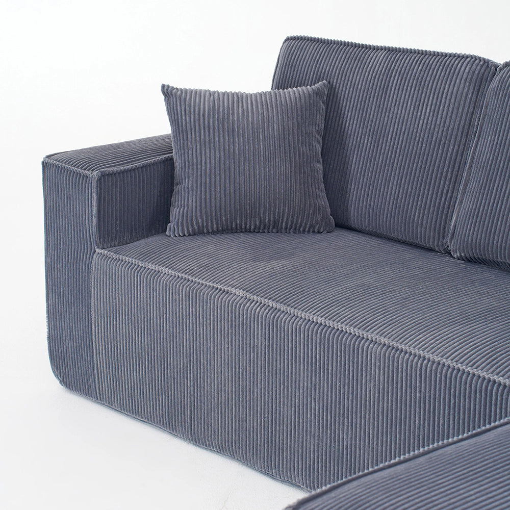 Divano angolare in velluto costato - Xylo - 2 posti + chaise longue, schiuma ad alta densit¨¤, grigio