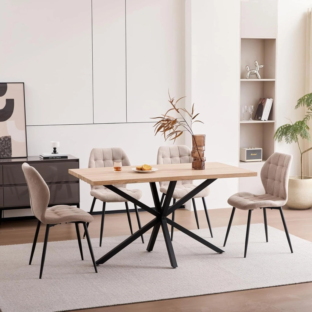 GrandCA HOME Set di 8 Sedie da Pranzo, Sedie in Tessuto, Sedie da Cucina in Stile Nordico, Gambe in Metallo, Design a 20 Griglie — Kaki