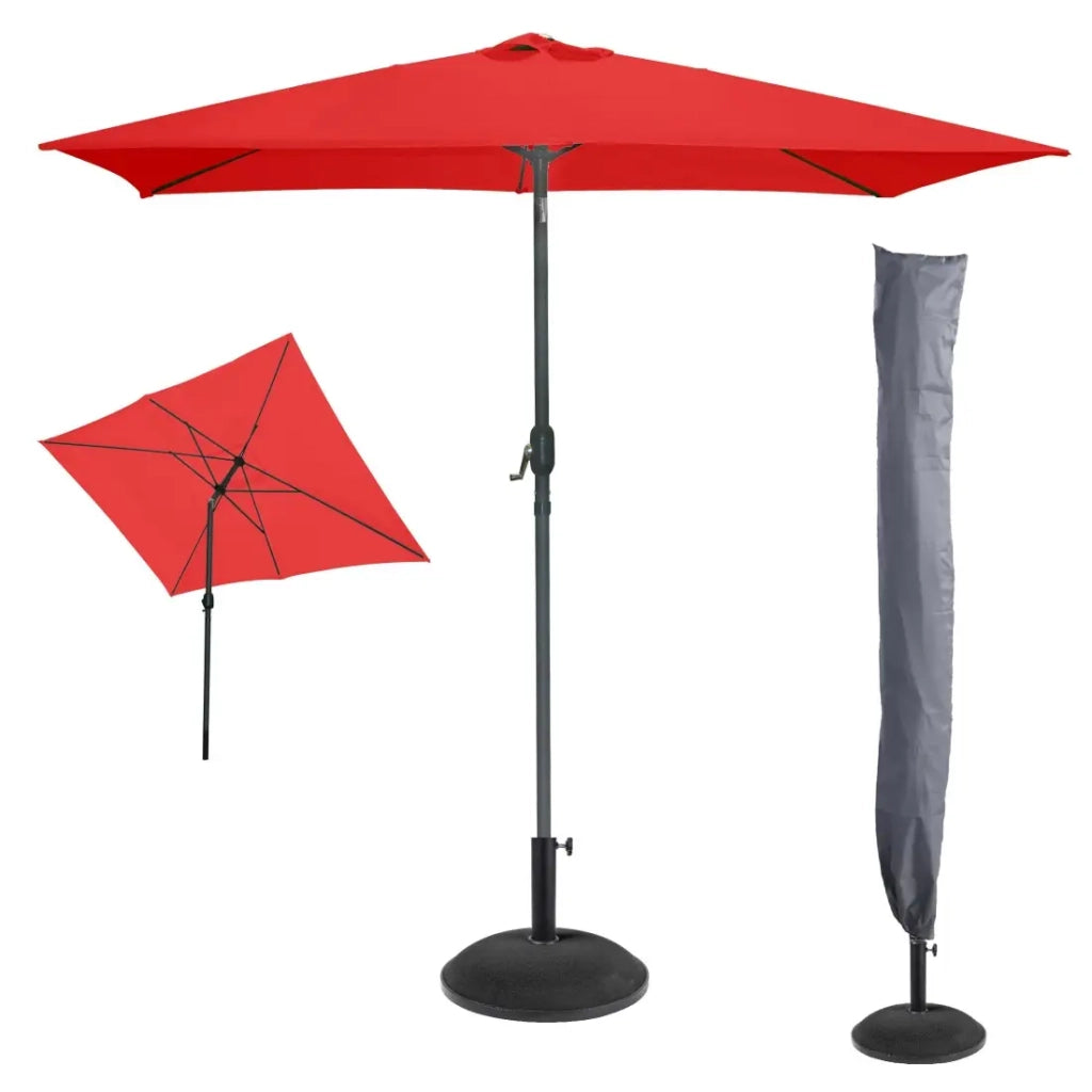 L'estate indispensabile: Ombrellone inclinabile rosso + custodia anti-UV + base in cemento 25Kg