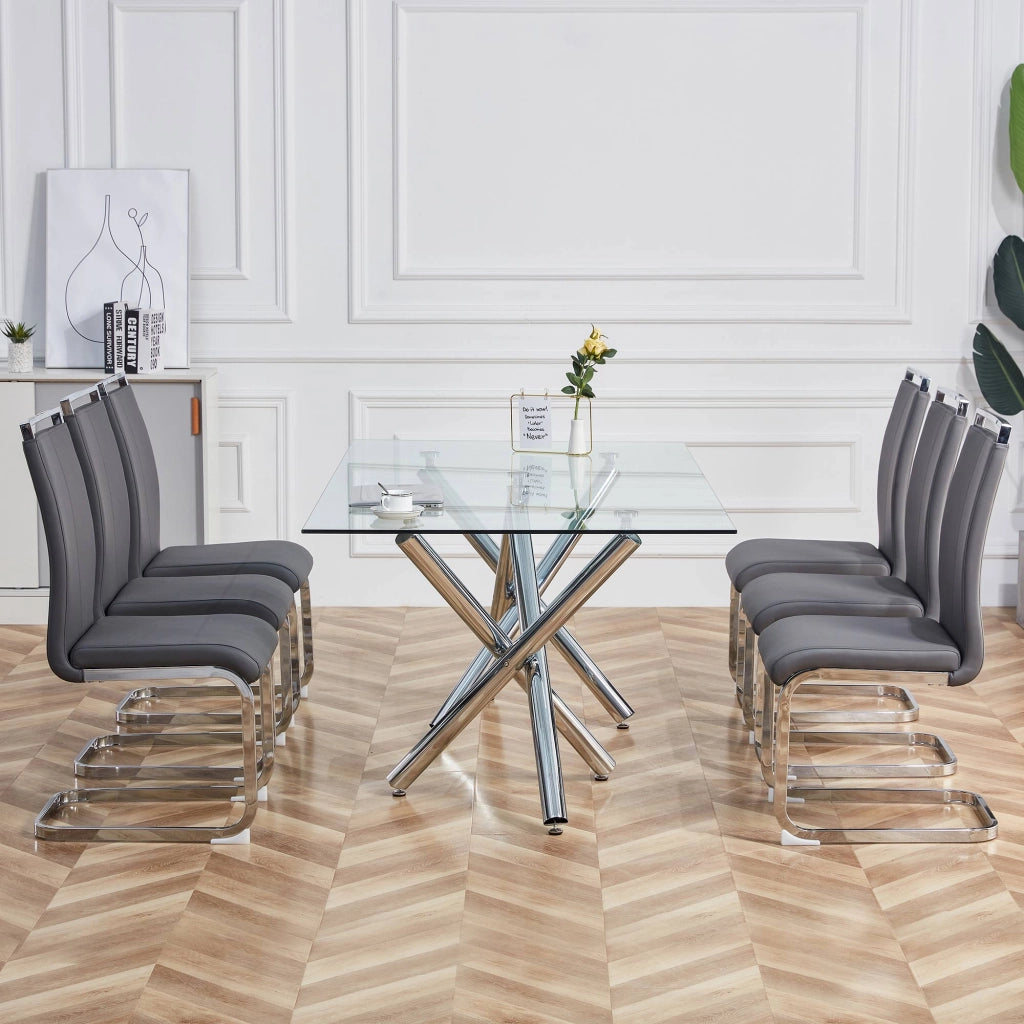 Sedie da Pranzo Imbottite in Similpelle ¨C Xylo ¨C Grigio, Set 4 Pezzi, Gambe in Metallo