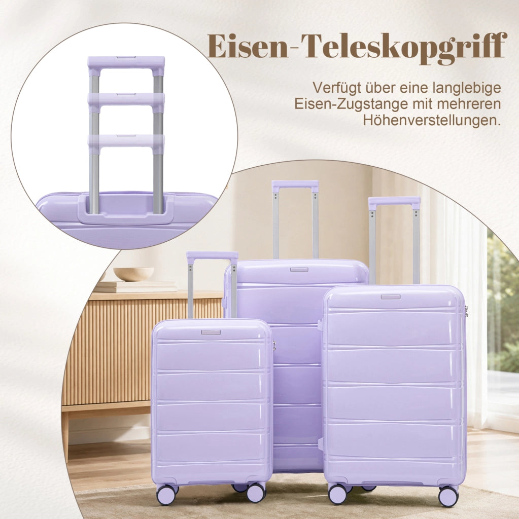 SET VALIGIE 3 Pezzi 51/61/71 cm PP Viola con Lucchetto