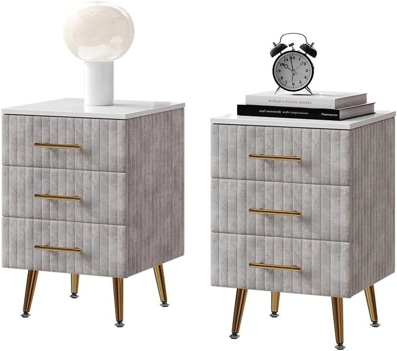 Comodino Velia, Grigio, 41 x 62 cm Set di 2