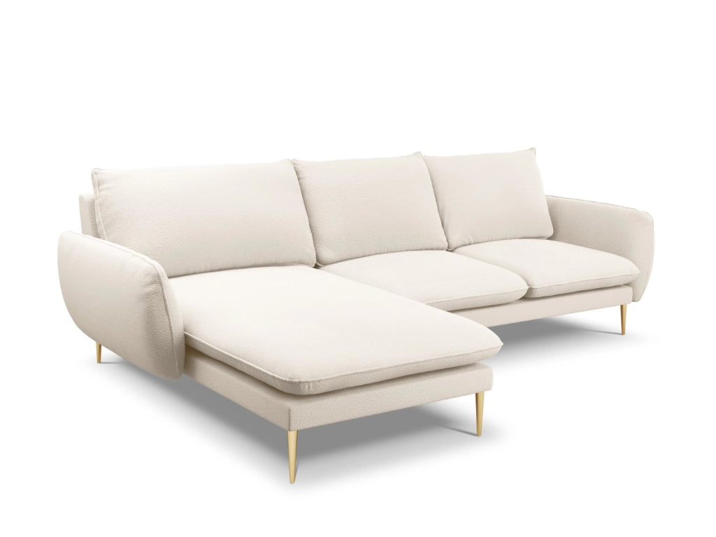 Cosmopolitan Design - Divano angolare sinistro "Vienna" 5 posti in bouclé beige 