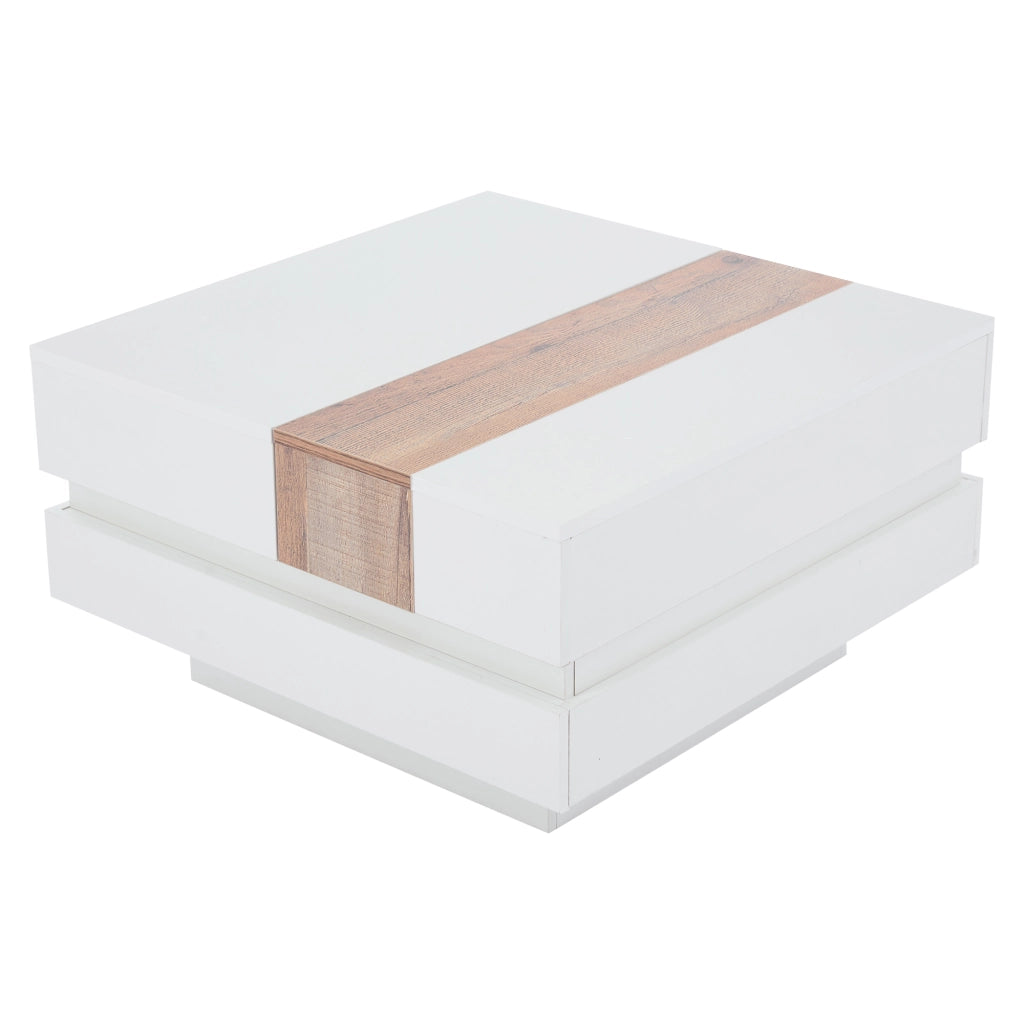 Tavolino da caffè 70x70x39 cm; piano estraibile con vano nascosto; pannello truciolare bianco