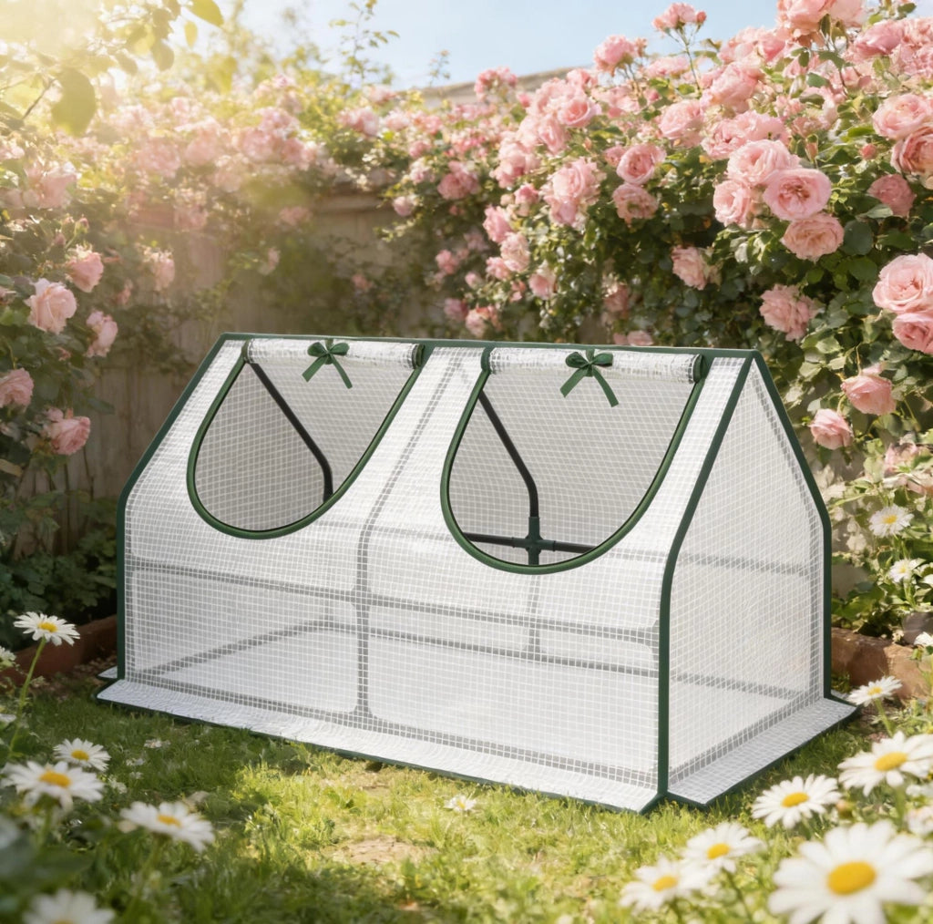 Serra da Giardino Piccola in Acciaio con Telo PE 120x60x60 cm, Bianca, per Balcone e Terrazza