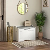 Panca Contenitore da 103L Multifunzione in Legno con Cuscino in Tessuto, 75x40x56cm, Bianco