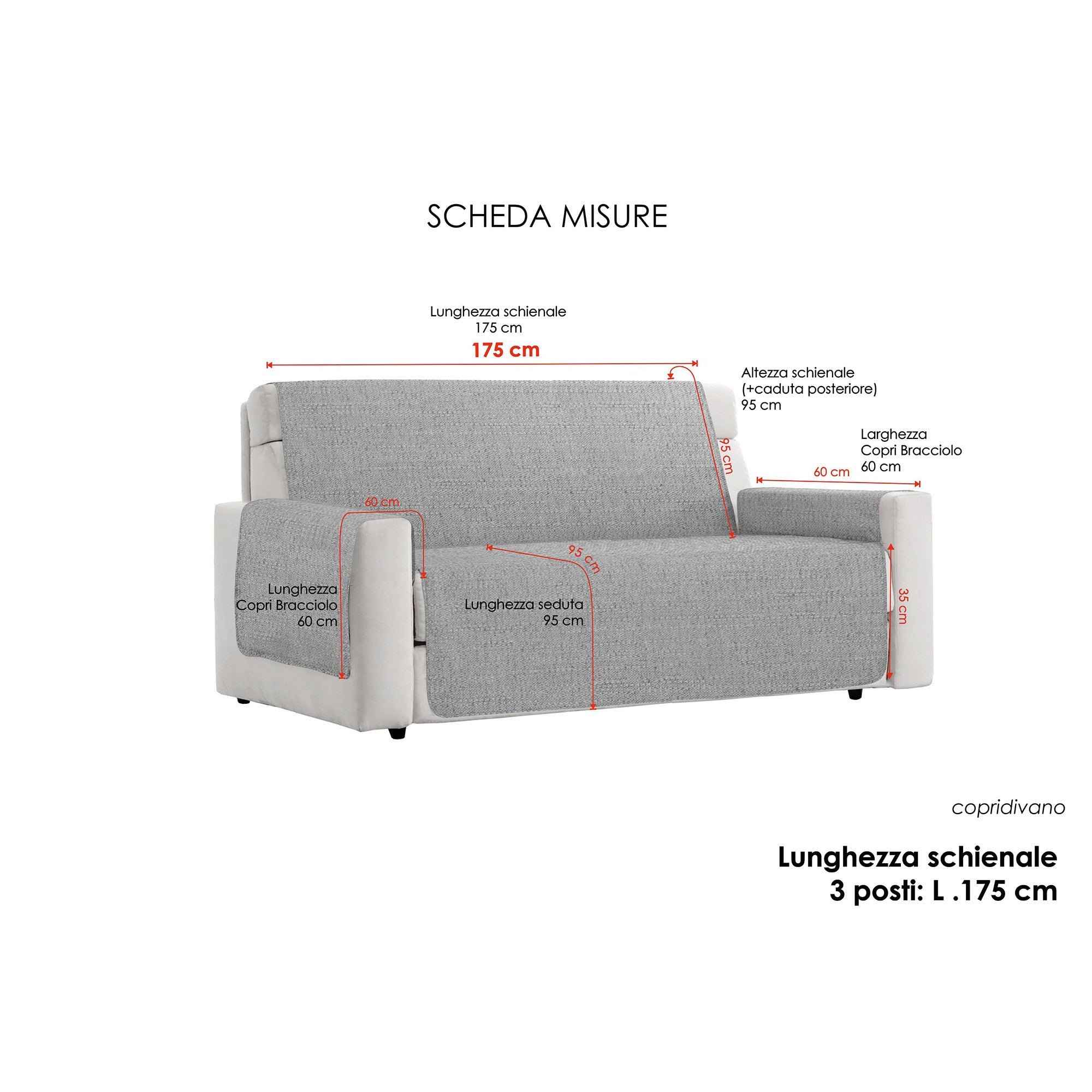 Copridivano con Copri Braccioli Seduta 125 cm in Poliestere Panna