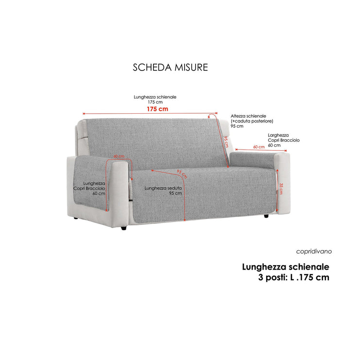 Copridivano con Copri Braccioli Seduta 125 cm in Poliestere Panna