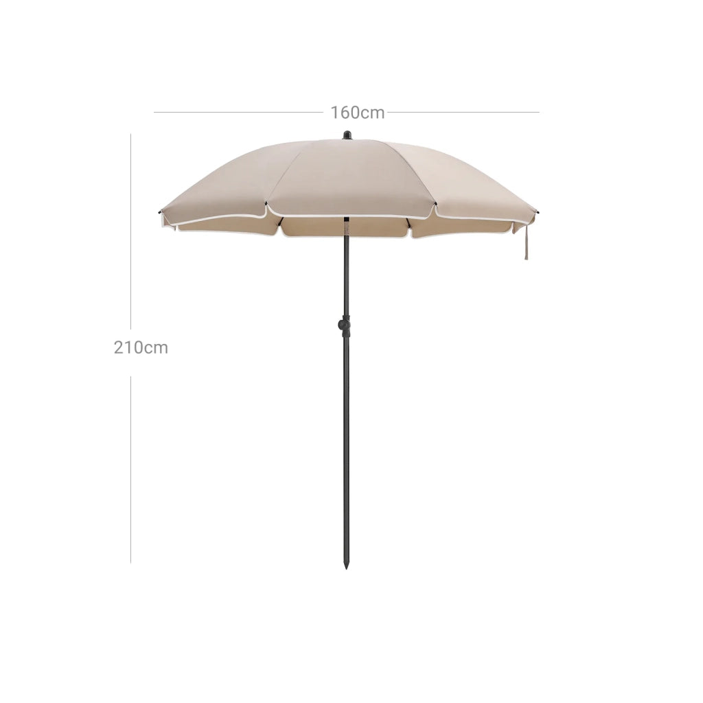Ombrellone da giardino diametro 1,6 m parasole UPF 50+ inclinabile portatile resistente al vento stecche in fibra di vetro con sacca color tortora 12_0001822