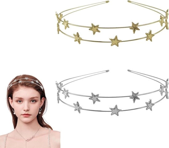 Allettante Plus - Banda per Capelli in Oro e Argento con Stelle - Diadema Lucente per Ragazze - Accessori per Capelli Festivi con Design Antiscivolo