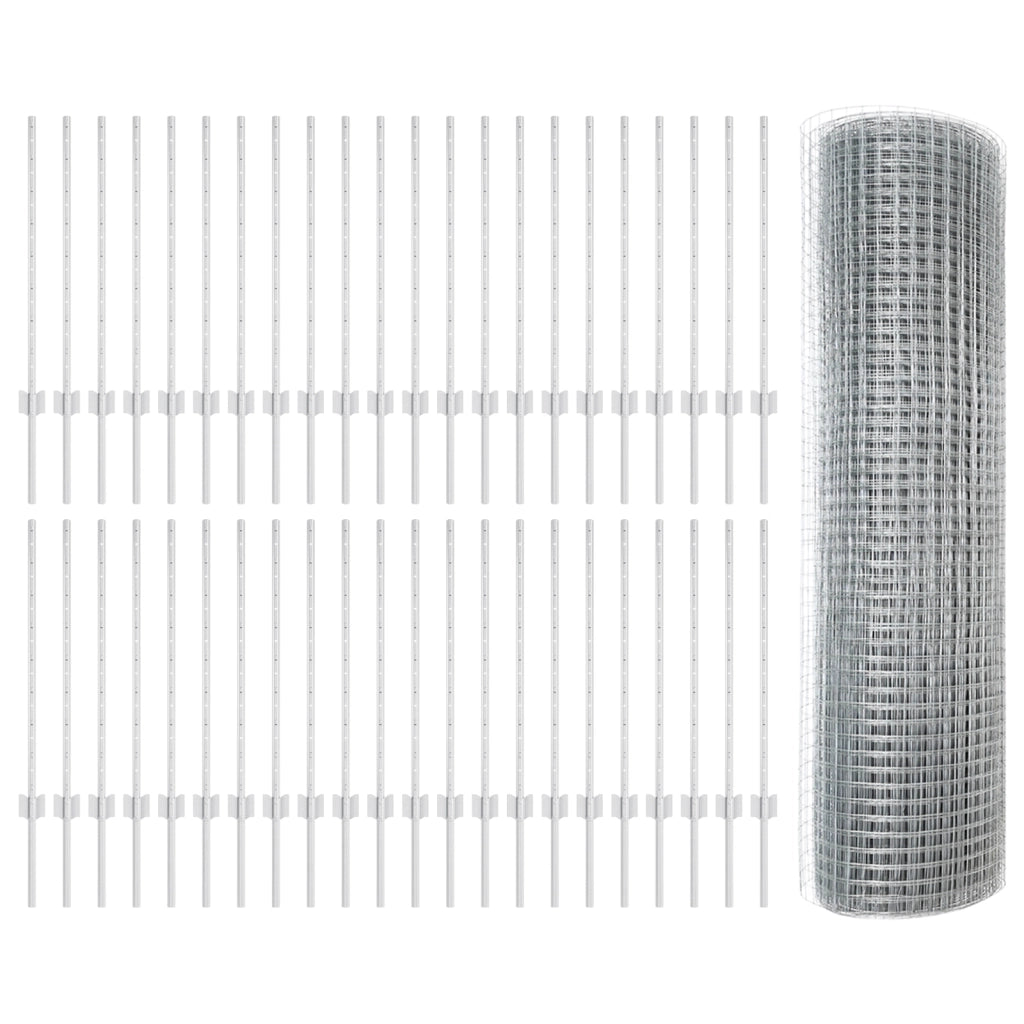 Recinzione in filo saldato con 44 pali a U Argento 0.8x100 m Acciaio