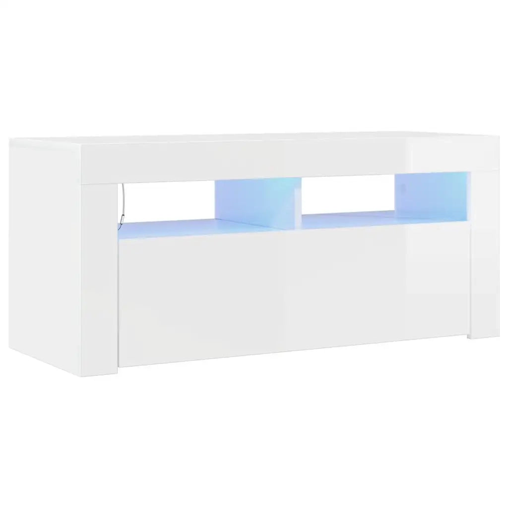 Mobile Porta TV con Luci LED Bianco Lucido 90x35x40 cm 804325