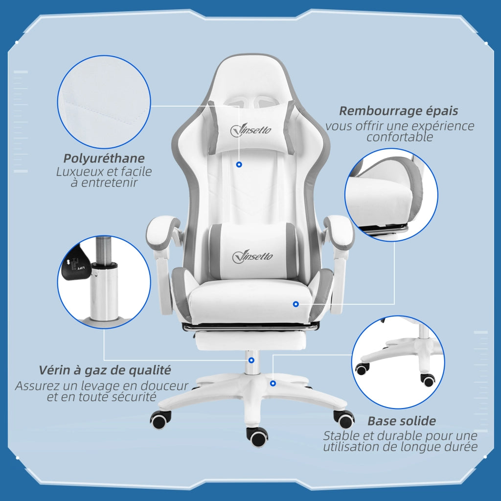 Poltrona da gaming ergonomica ¨C zephmum ¨C bianco 65x65x121-129 cm