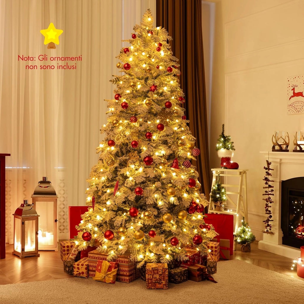 Albero di Natale Innevato 210 cm, Albero di Natale Artificiale con 320 Luci LED, 160 Palline, 806 Rami, 8 Modalità di Illuminazione, Decorazione Natalizia per Festa (210 cm)