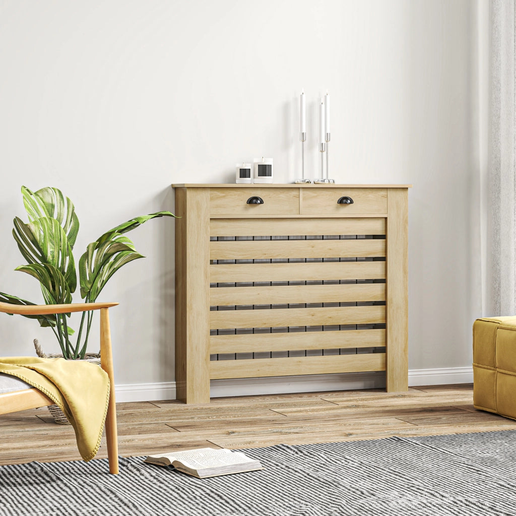 Coperchio radiatore con 2 cassetti in legno ¨C zephmum ¨C quercia 111x19x95.5 cm