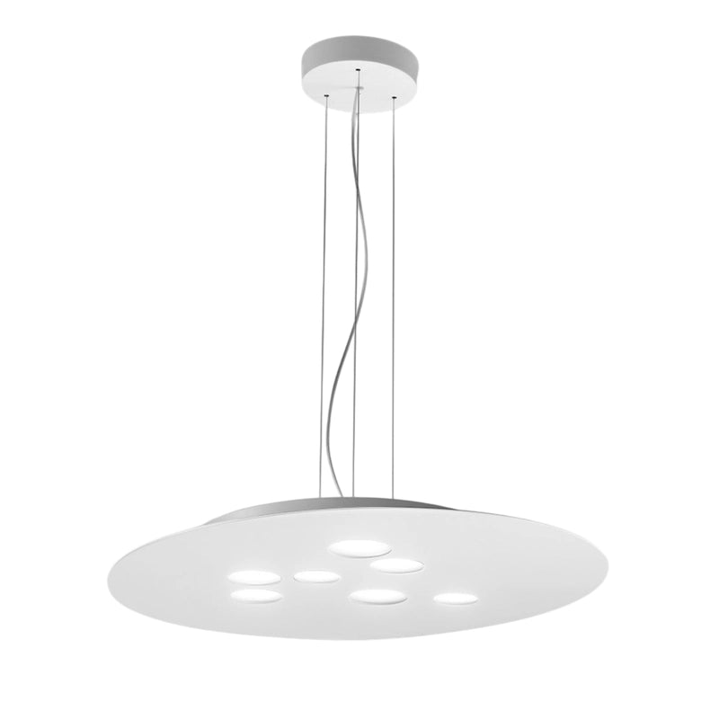 Sospensione a led Luna tonda in metallo bianco 72,5x60cm, 10 luci GX53 max 10x8W, biemissione, IP20, lampadine escluse