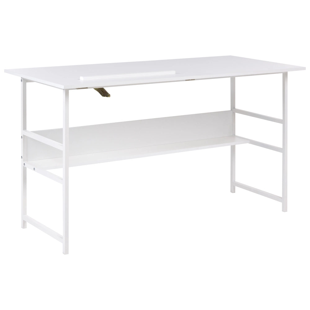 Scrivania da ufficio per casa con piano regolabile e ripiano inferiore in truciolato 140 x 50 cm bianco Design minimalista