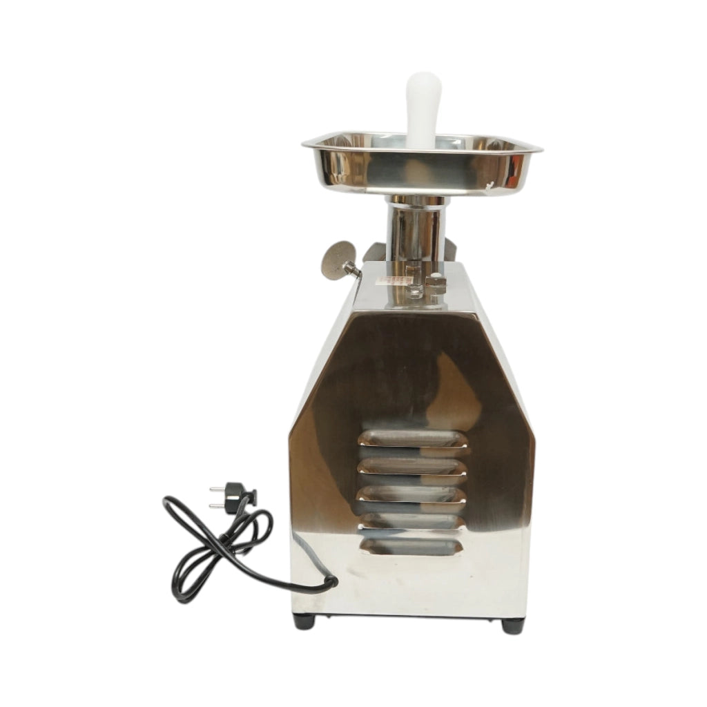 Tritacarne elettrico in acciaio inox 850W, 220V, capacità 150 kg/h, adattatore per salsicce, 2 setacci e 2 coltelli inclusi 380x210x415mm