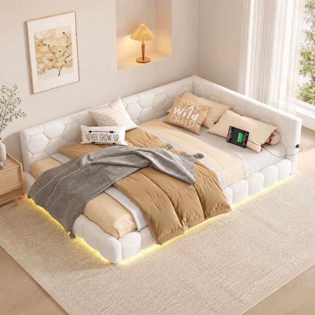 Daybed 140x200 cm con rete a doghe, luce LED ambientale e porte USB/Type-C