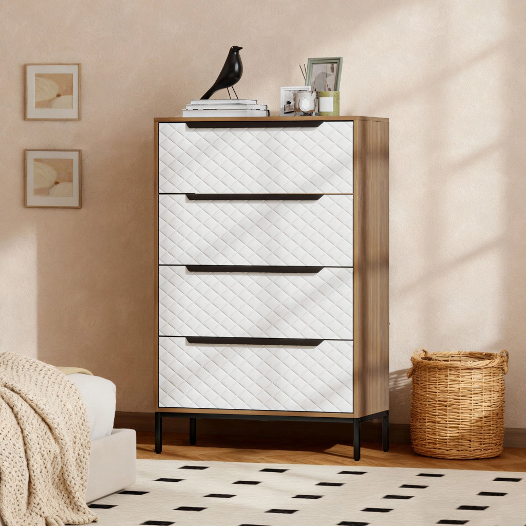Cassettiera con 4 cassetti in tessuto ¨C Zephmum ¨C Bianco e naturale 60x40x