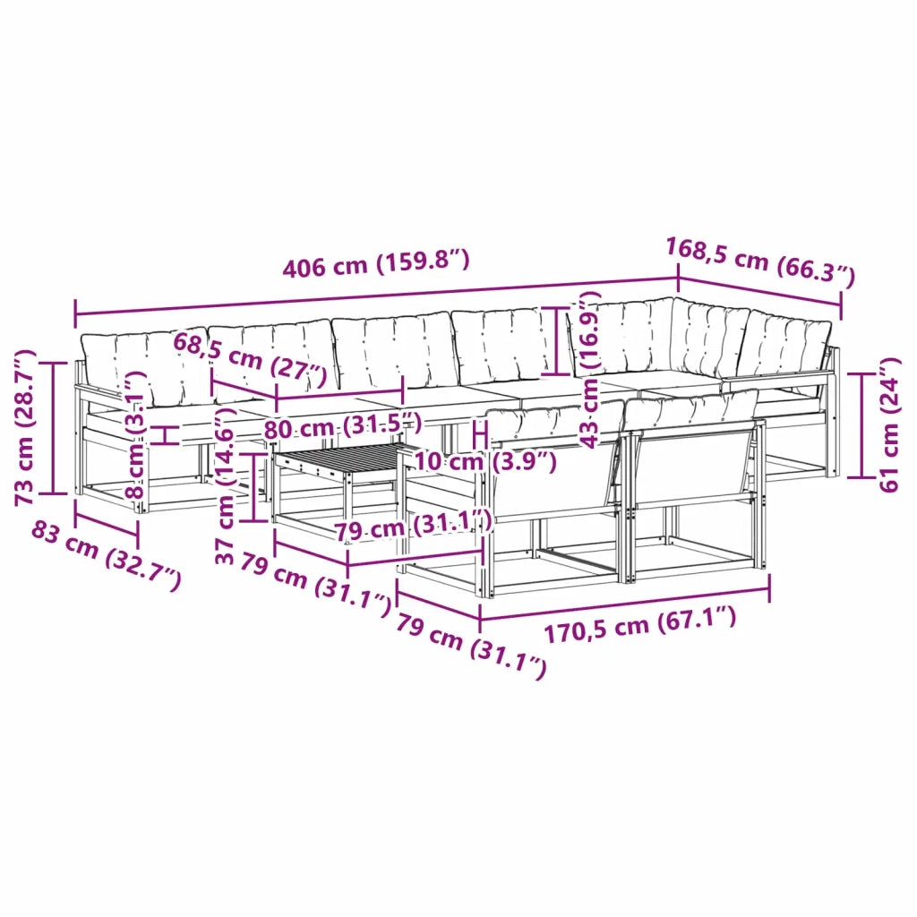 Set di divani da esterno 9 pcs Bianco e Crema 79 x 79 x 37 cm