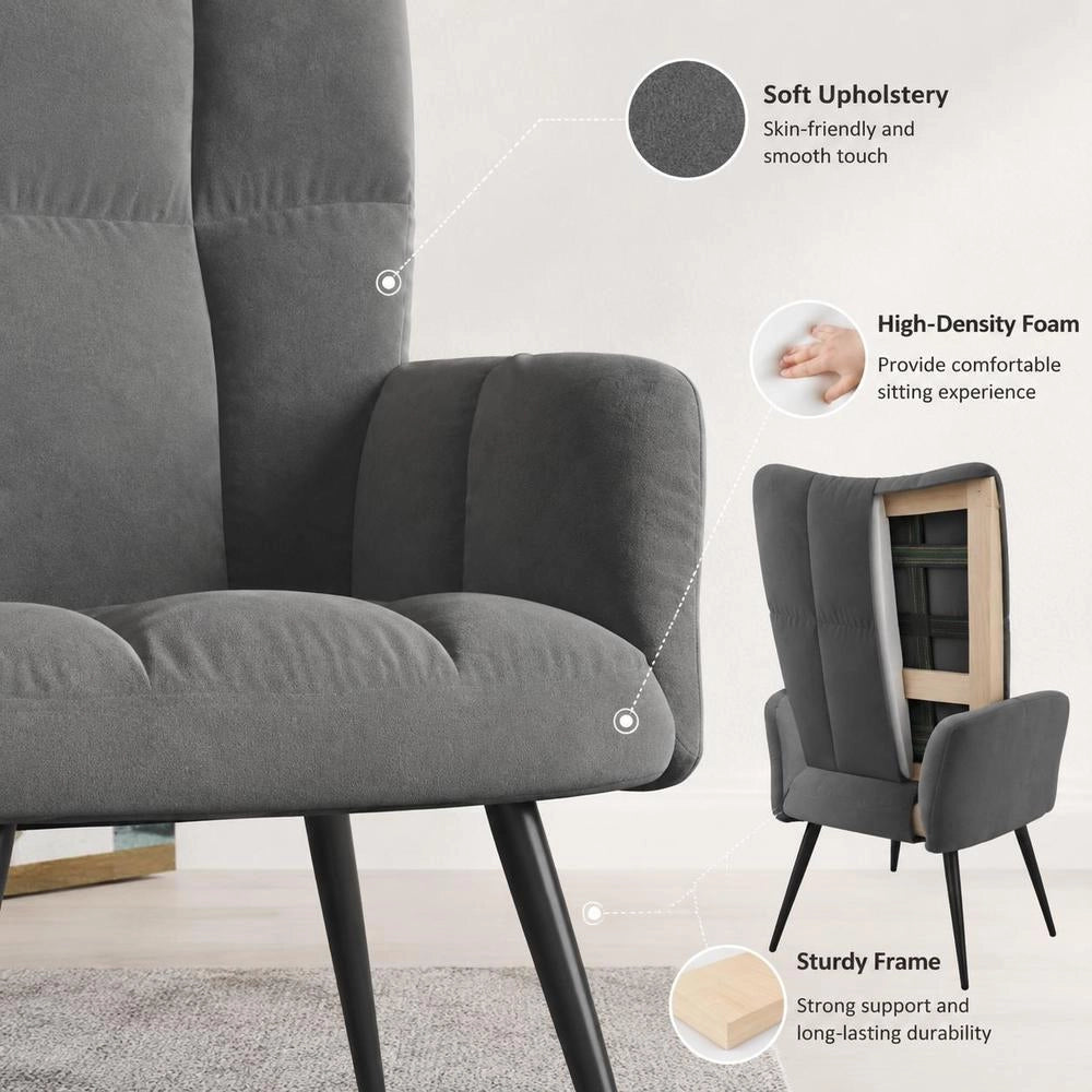 Reclining Armchair In Dark Grey Velvet