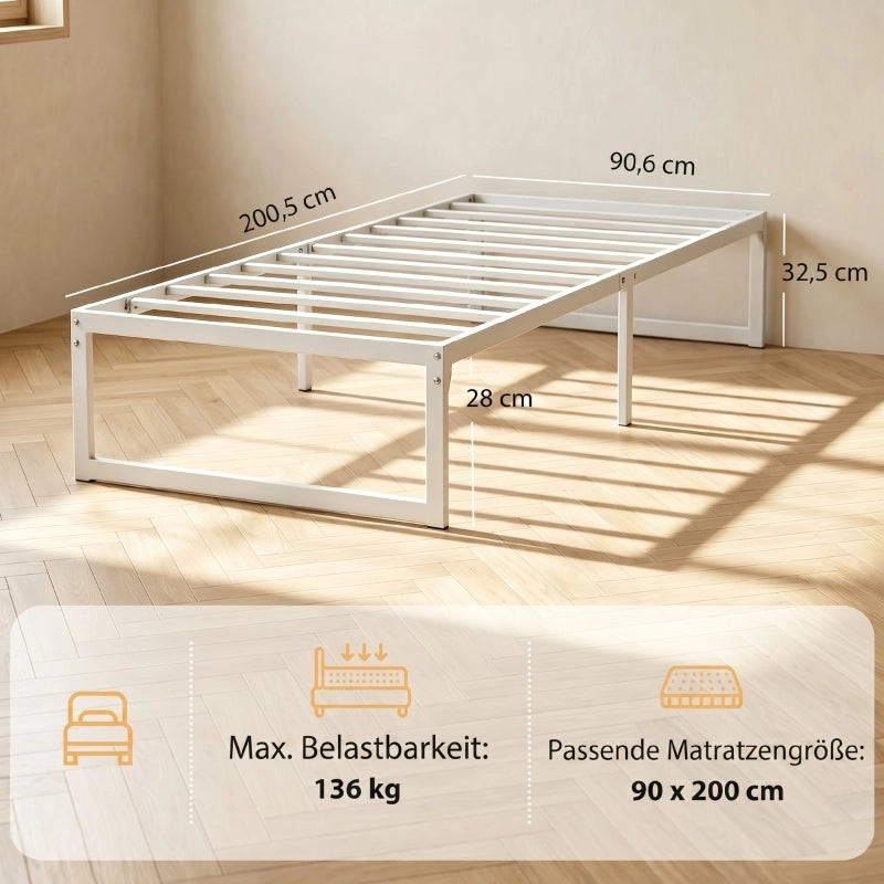 LETTO Singolo 90x200 cm in Metallo Bianco senza testiera con spazio contenitore