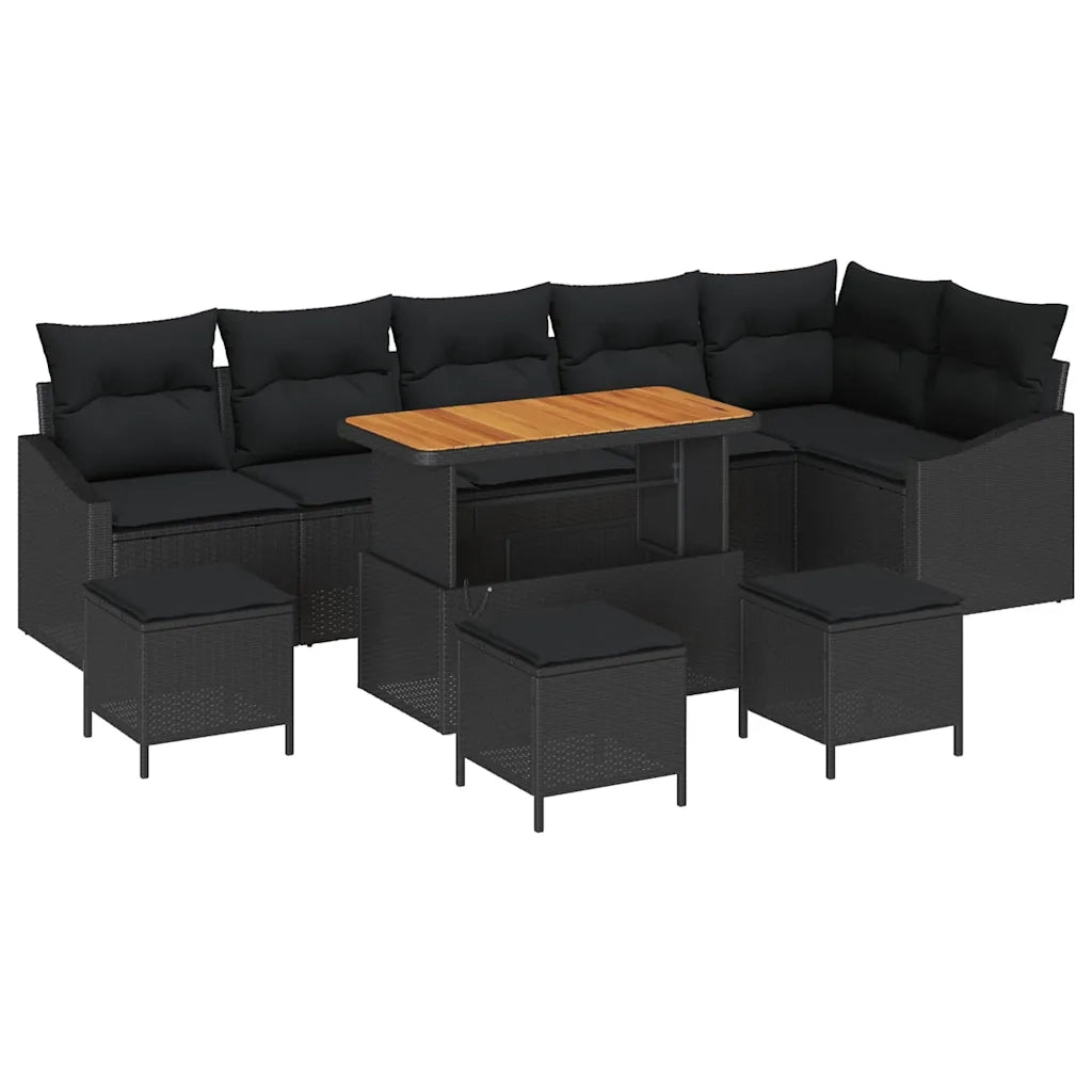 Set Divano da Giardino con cuscino 10 pcs Nero Poly Rattan 3364629