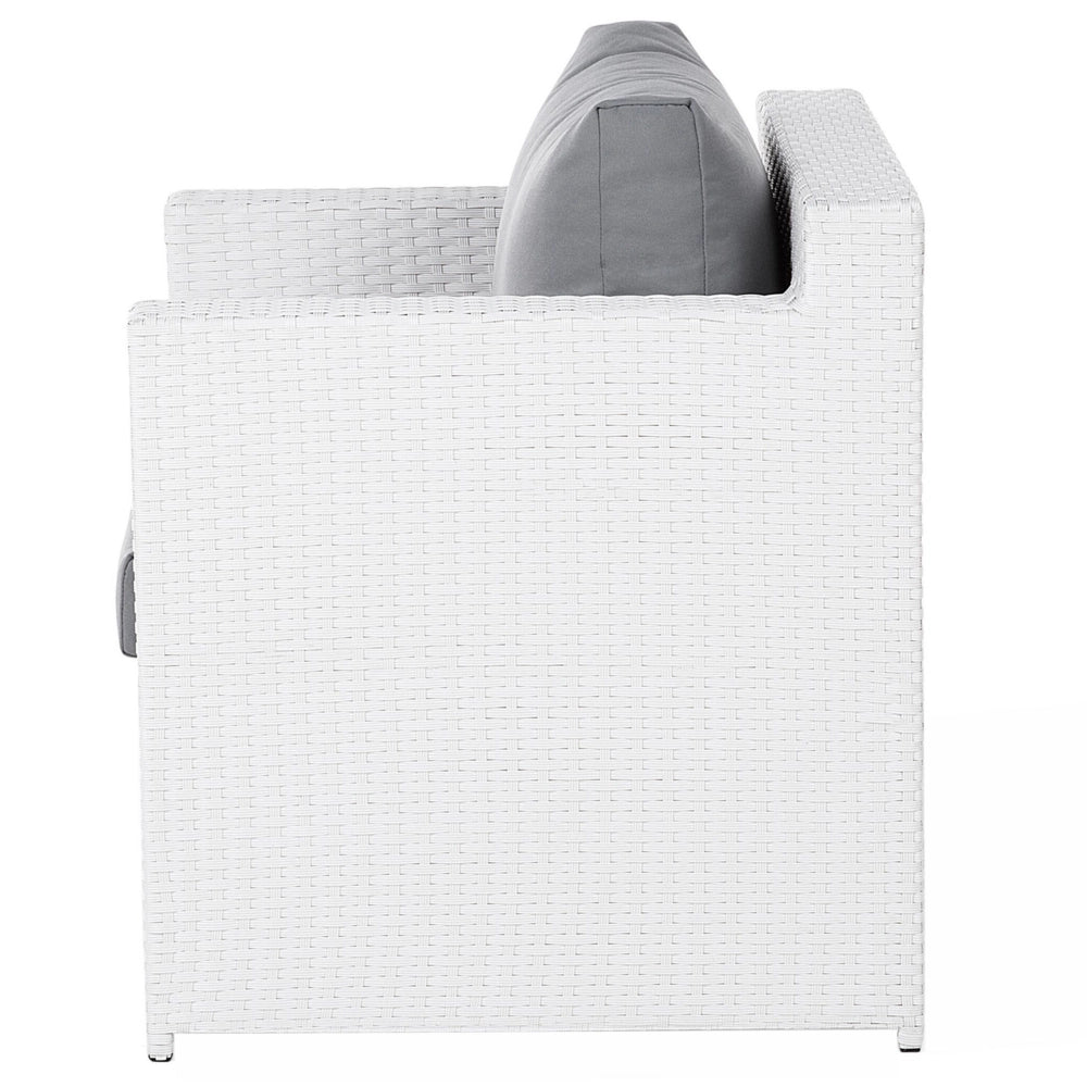 Set divano ad angolo da giardino bianco finto rattan grigio cuscini 6 posti con tavolo ottomana set di conversazione in vimini per esterni