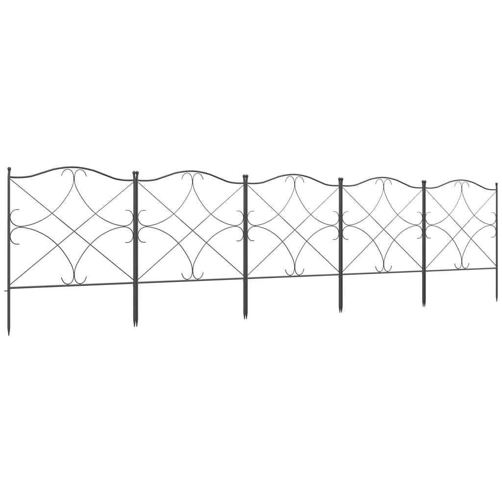 Recinzione Giardino 5 Pezzi ¨C Zephmum ¨C Nero Metallo 305x62 cm