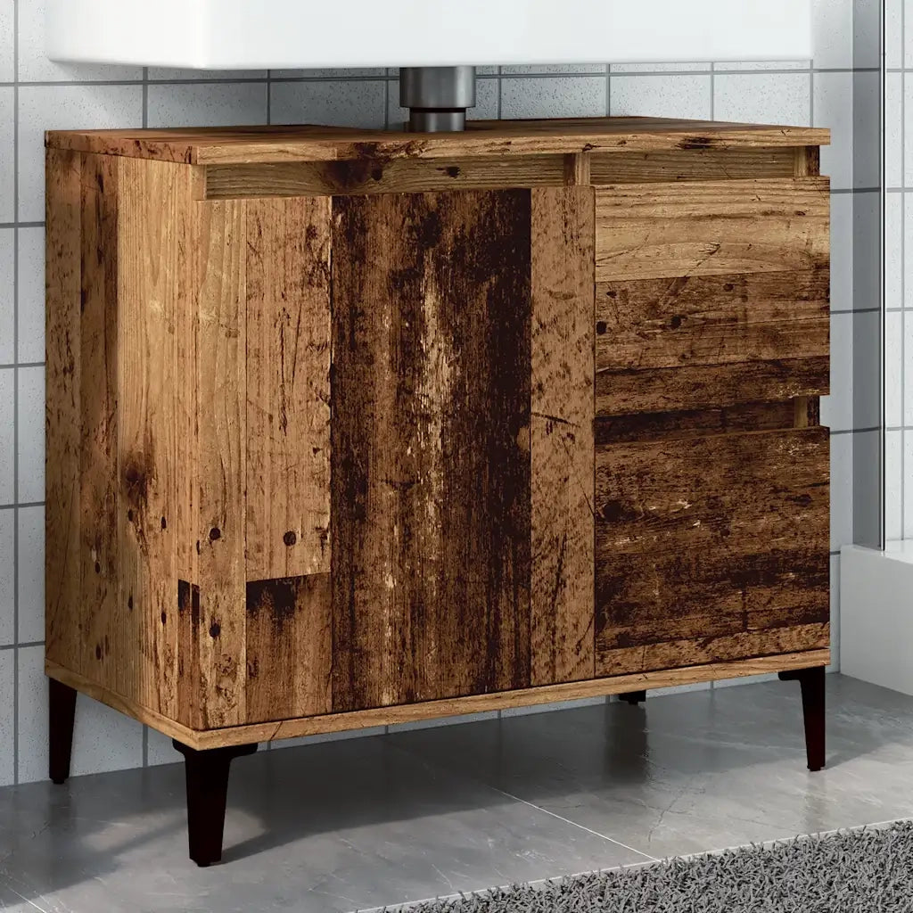 Mobile Sottolavabo-Armadietto da bagno Legno Antico 65x33x60 cm in Truciolato 511859