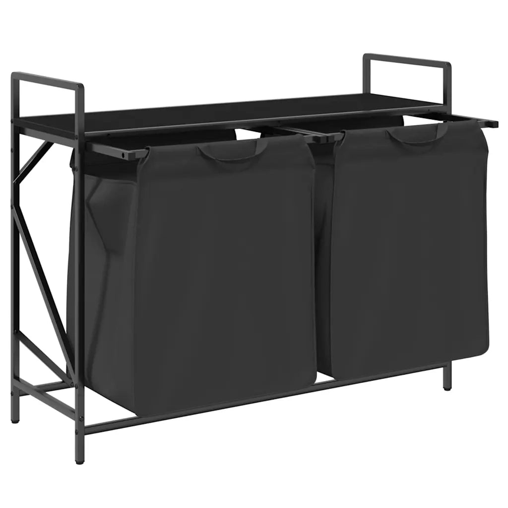 Cesto della Biancheria 2 Scomparti con Ripiano in Rovere Nero CFW4174460