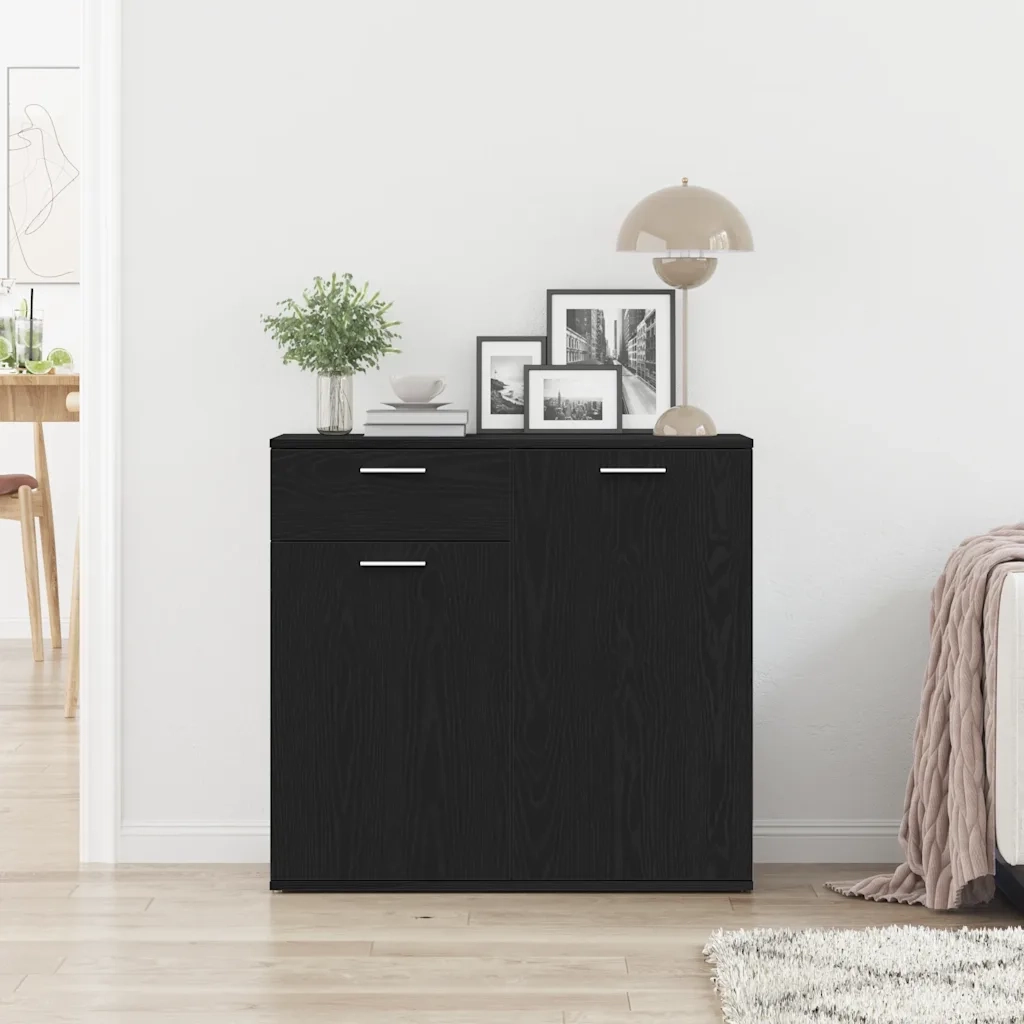 vidaXL Credenza Rovere Nero 80x36x75 cm in Legno Multistrato