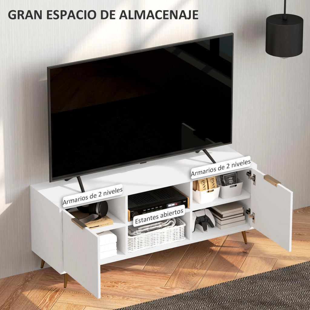 Mobile TV con 2 ripiani aperti e 2 ante ¨C Zephmum ¨C Bianco 120x35x48 cm