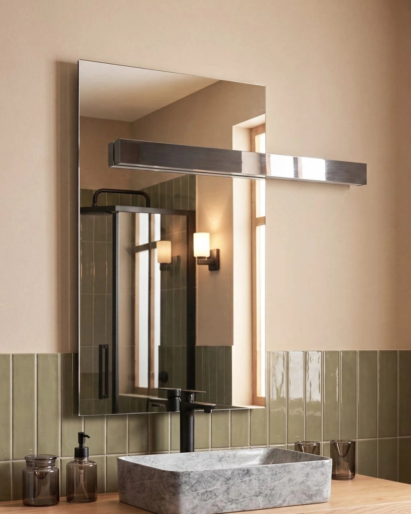 Specchio rettangolare da parete a sospensione con illuminazione a LED per camera da letto e bagno, 50 x 100 cm, argento