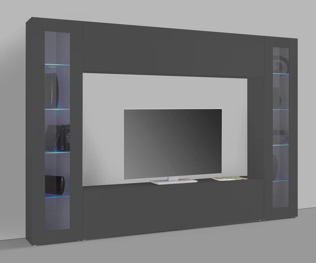 Parete attrezzata porta TV moderno pensile sospeso 2 vetrine Note Frame antracite
