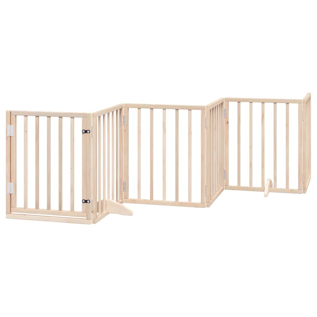 Cancelletto di sicurezza per cani con porta pieghevole 9 pannelli in legno di pioppo marrone 02_0023339
