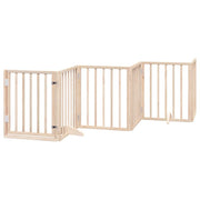 Cancelletto di sicurezza per cani con porta pieghevole 9 pannelli in legno di pioppo marrone 02_0023339