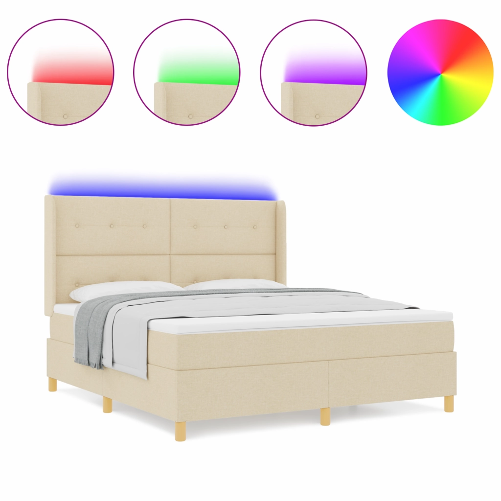 Letto Box con Materasso & LED Crema 180x200 cm Tessuto