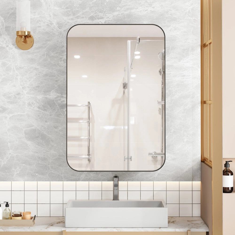 Armadietto a Parete con Specchio ¨C Minimal ¨C Nero, Ripiani Regolabili, per Bagno