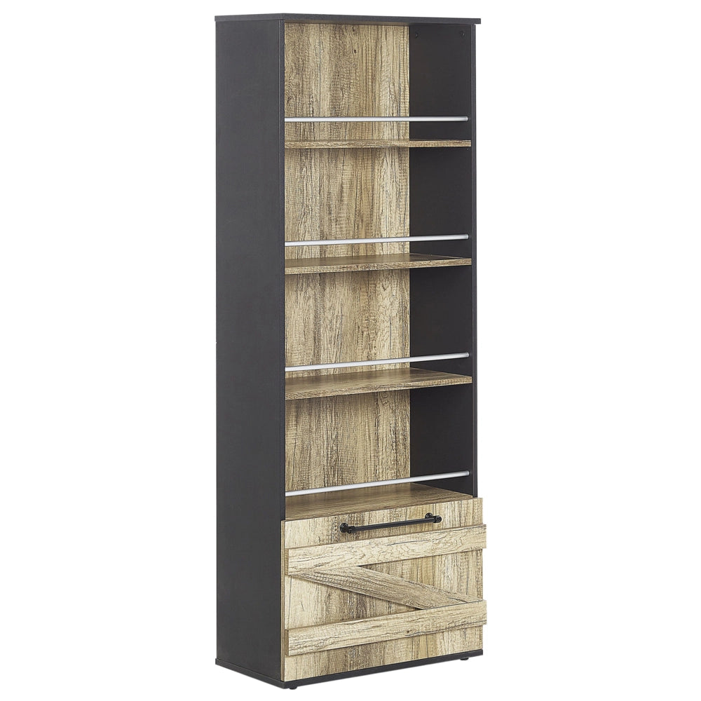 Libreria in legno chiaro e truciolare di color nero 163 cm design rustico soggiorno