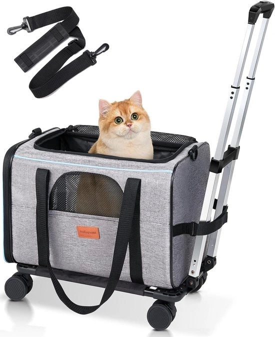 Borsa da Viaggio per Cane e Gatto con Ruote – Borsa da Trasporto Opaca con Carrello – Compatta e Viaggiabile
