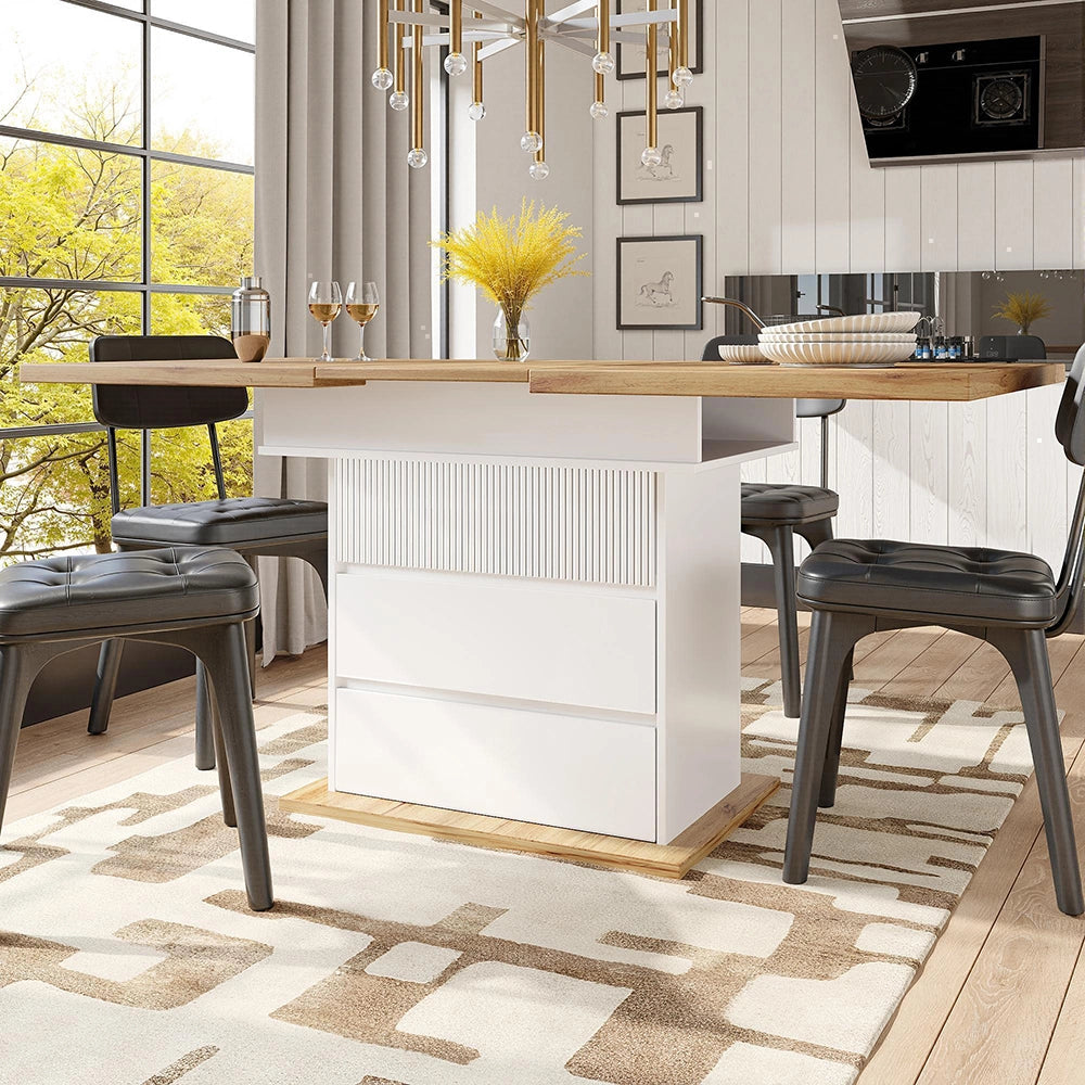Tavolo estensibile - Xylo - 110-140x80cm con 3 ripiani bianco