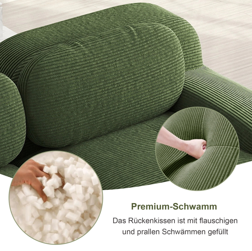 Divano angolare modulare in velluto a coste verde 208x178x70 cm; senza telaio