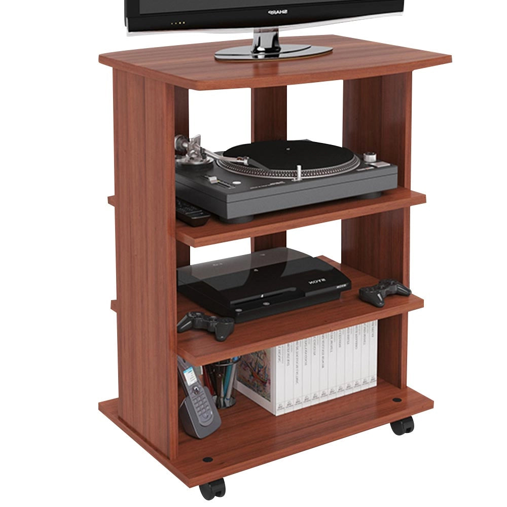 Mobile Multiuso in Legno Nobilitato 3 Ripiani e 4 Ruote Ciliegio 60x45 H80cm