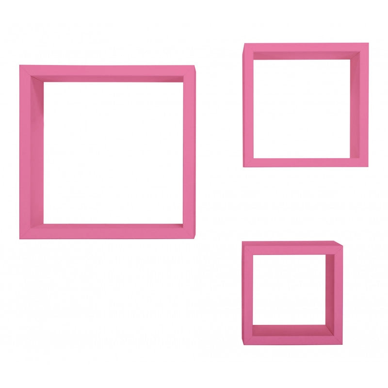 Set di 3 Mensole da Muro, Cubi Arredo, Mensole Cubo, Cubi da Parete, Fuxia, 35x35, 25x25 e 20x20 cm p15,5 - Rubic