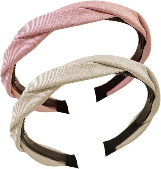 Haarbandi solide per donne e ragazze - stoffa larga intrecciata a denti - 2 pezzi - 2 colori.