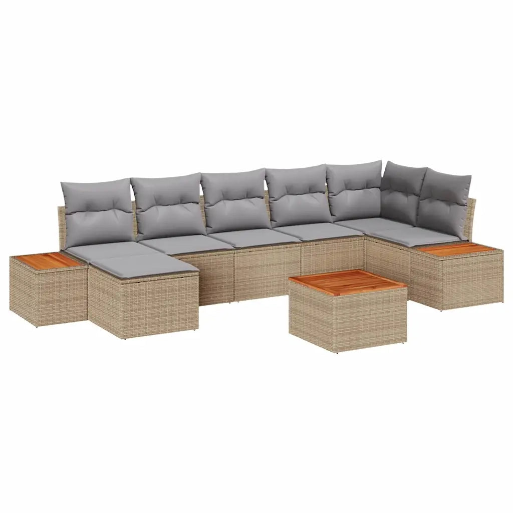 Set Divano da Giardino 8 pcs Beige e Grigio Chiaro Polyrattan