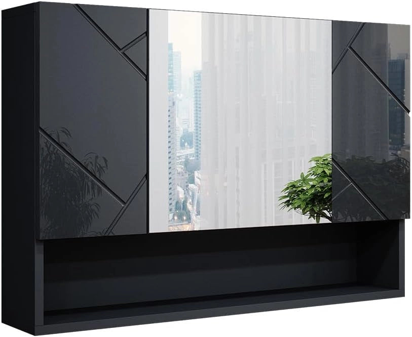 Specchio contenitore bagno Irma, Verde salvia, 80.1 x 55 cm, con specchio e ripiani aperti per montaggio a parete